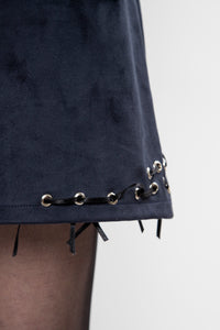 Cotton velour A-line miniskirt in deep blue