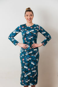 New! Flower and dragonfly print bodycon dress